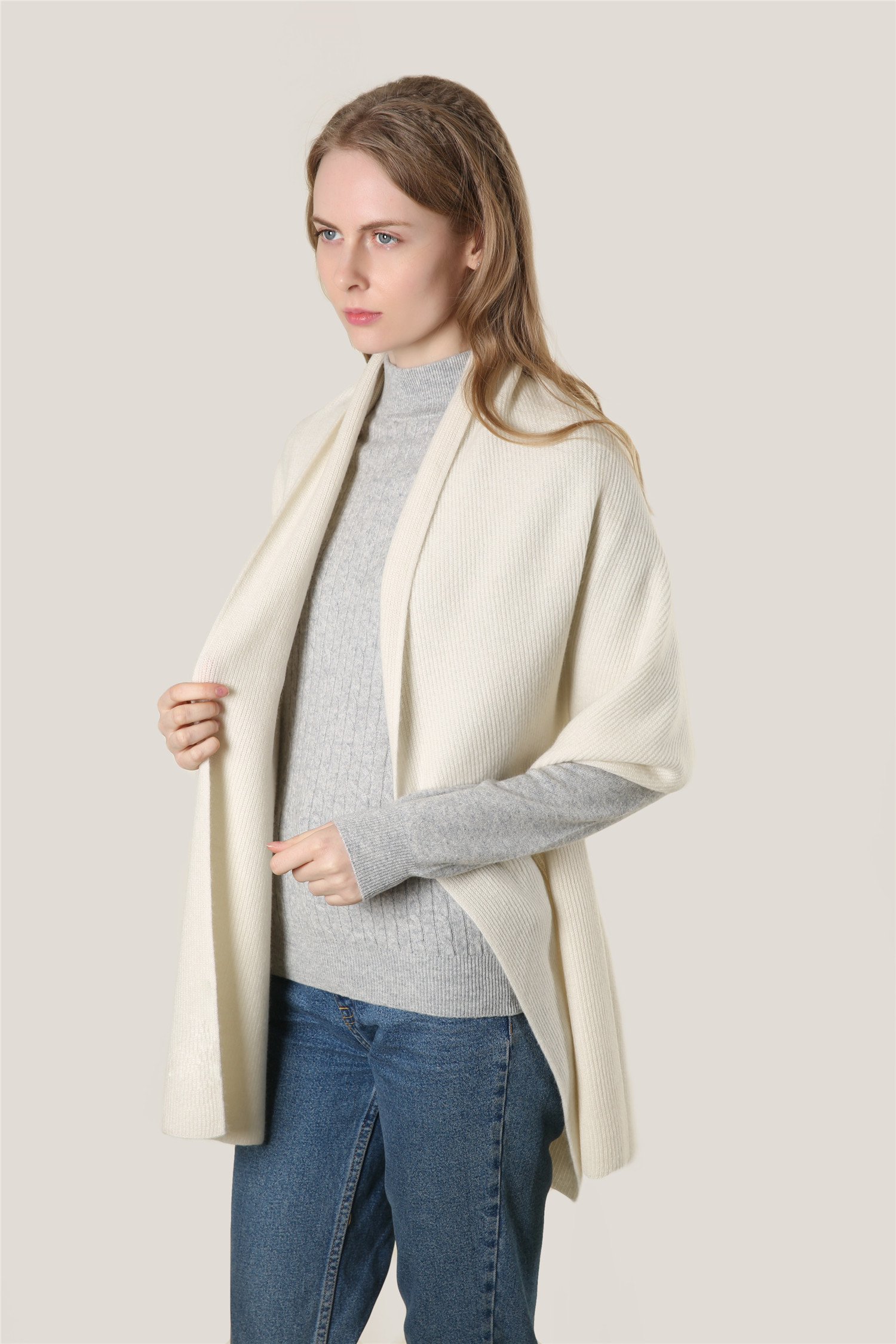 Cashmere Rib Knit Shawl 12GG