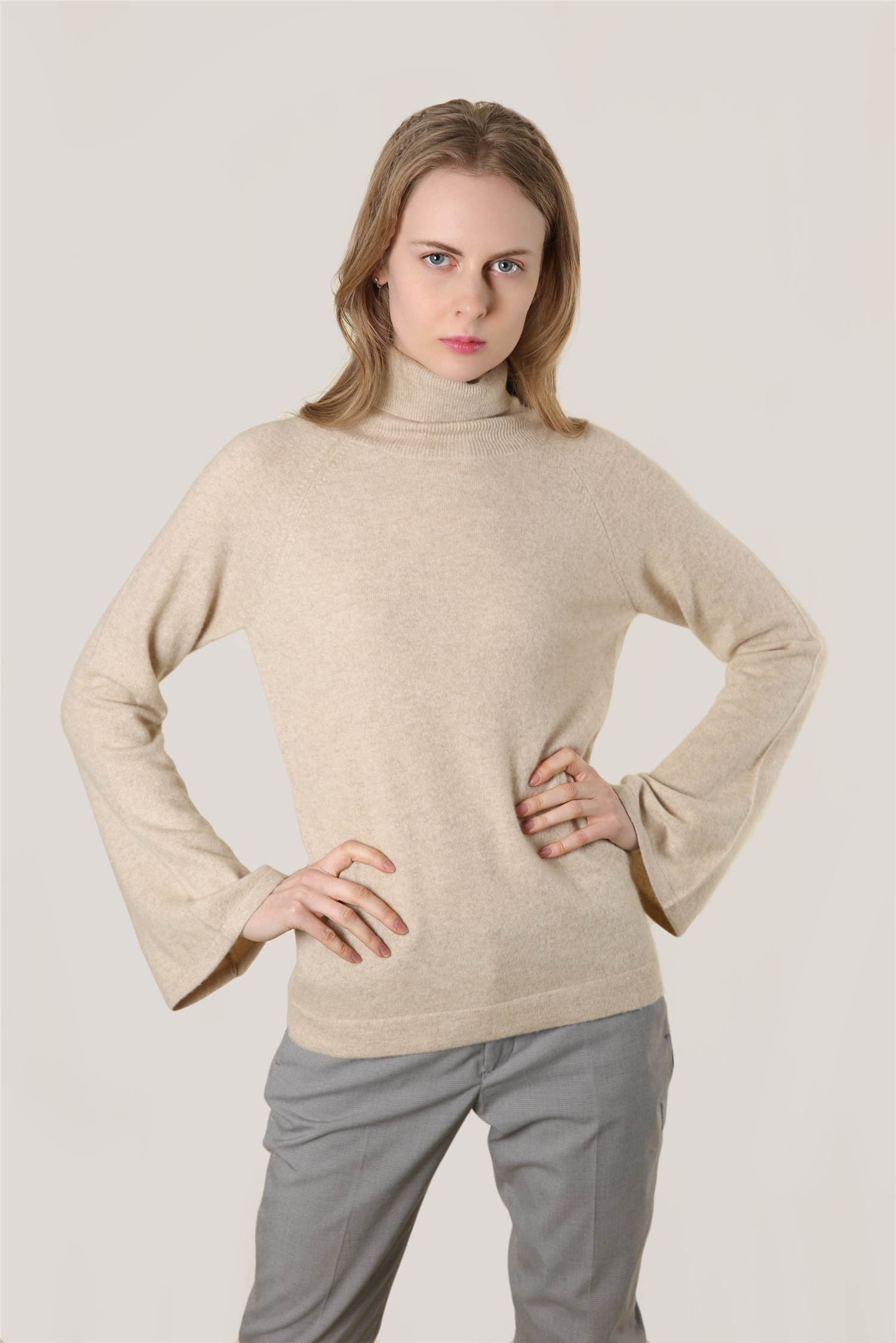 High Neck Pullover with Flared Sleeves 12GG