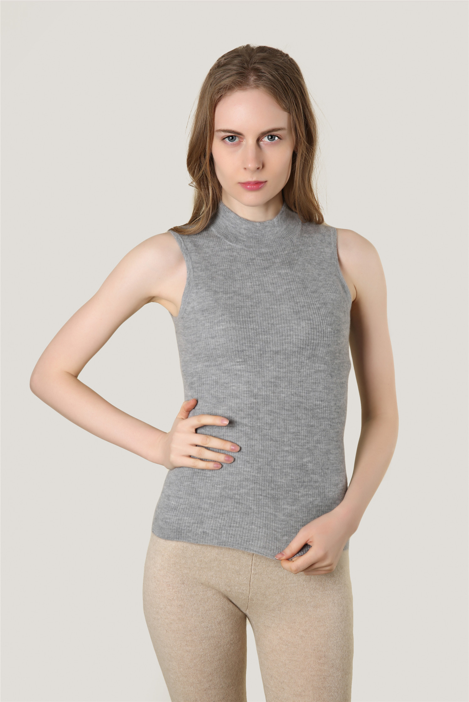 Mock Neck Rib Knit Tank Top 16GG