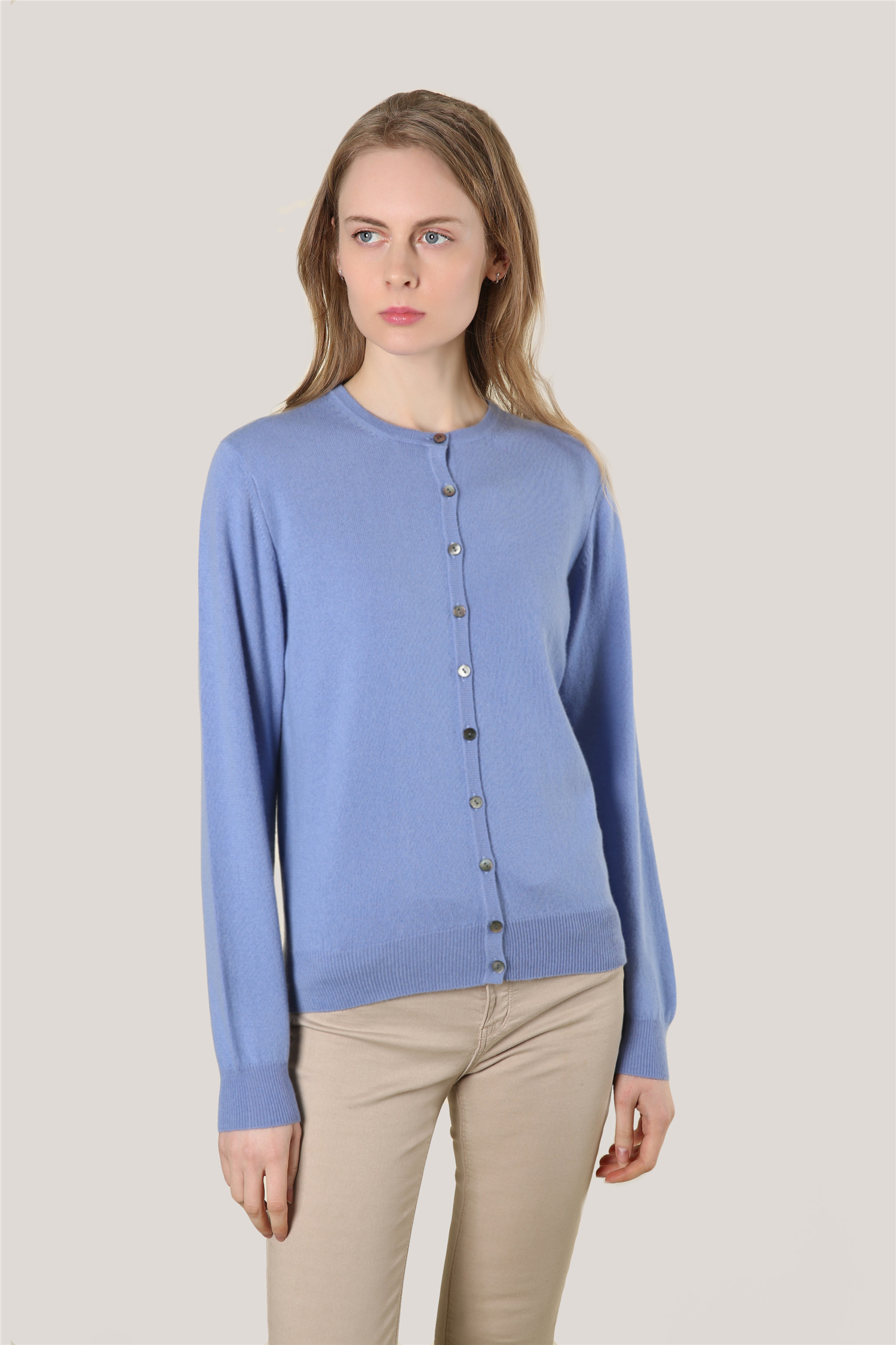 Ladies Crew Neck Button Cardigan 12GG