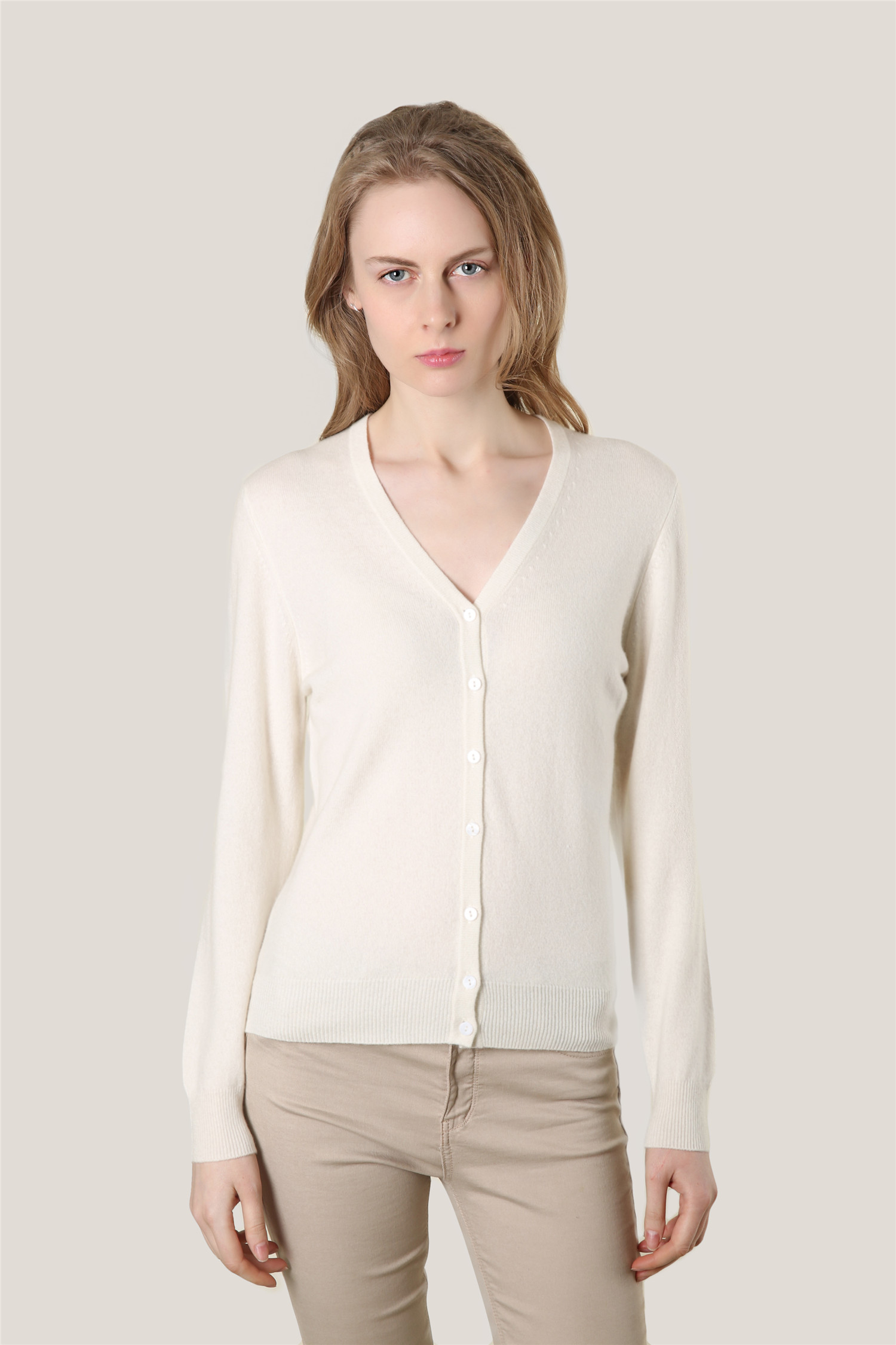 V Neck Button Cardigan 12GG