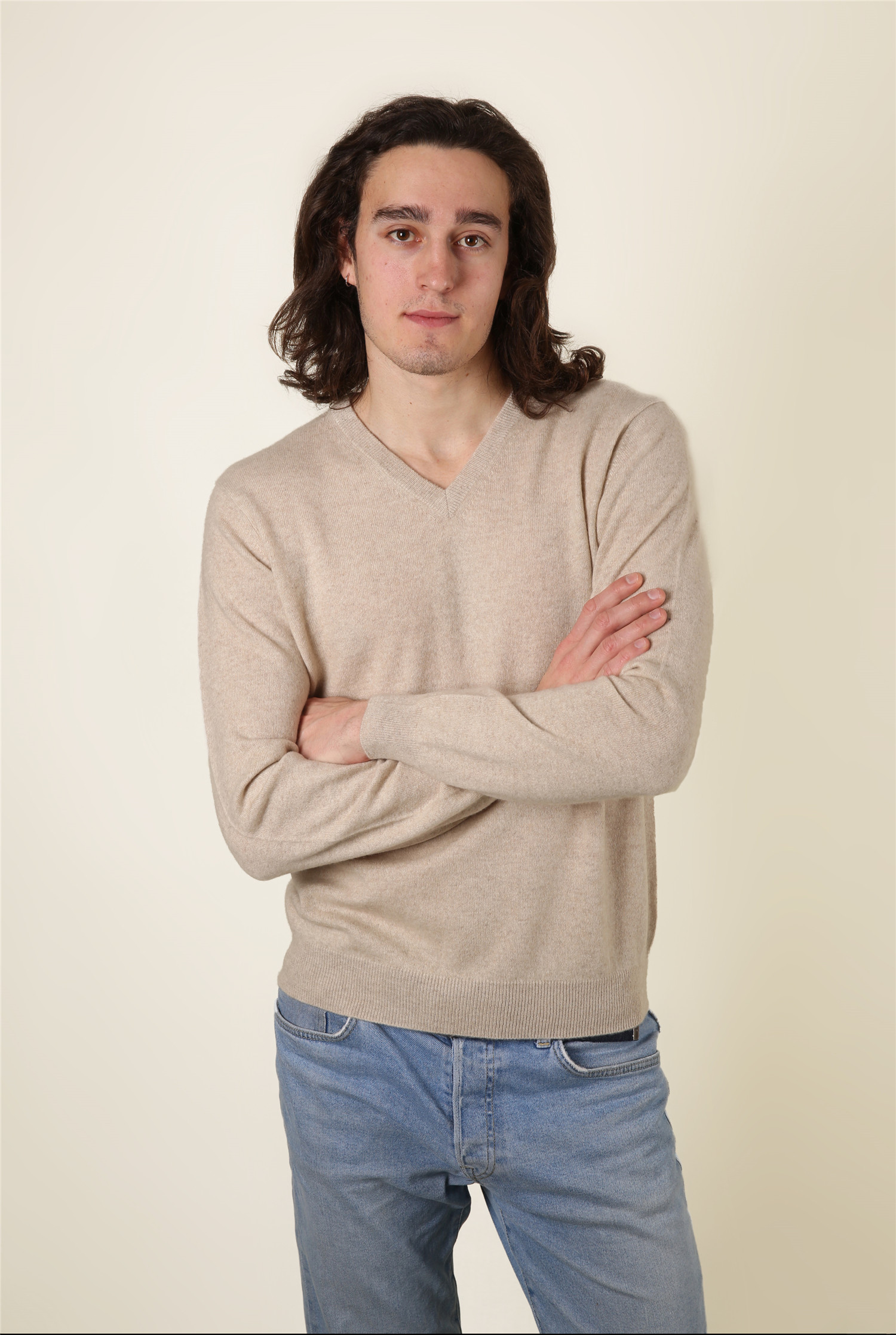 Men Cashmere V Neck Pullover 12GG