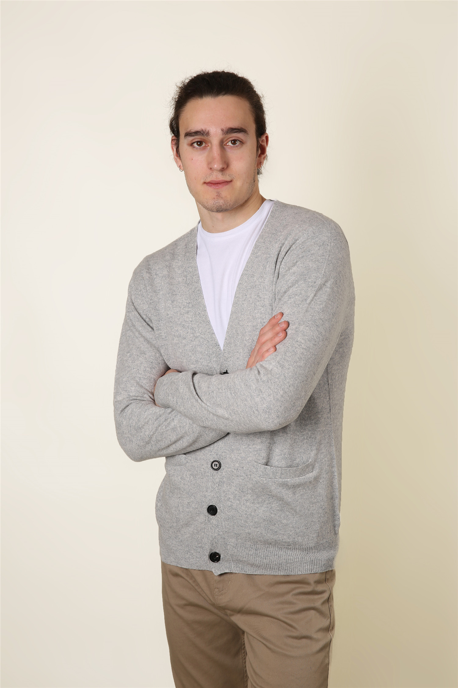 Men Cashmere V Neck Button Cardigan 12GG