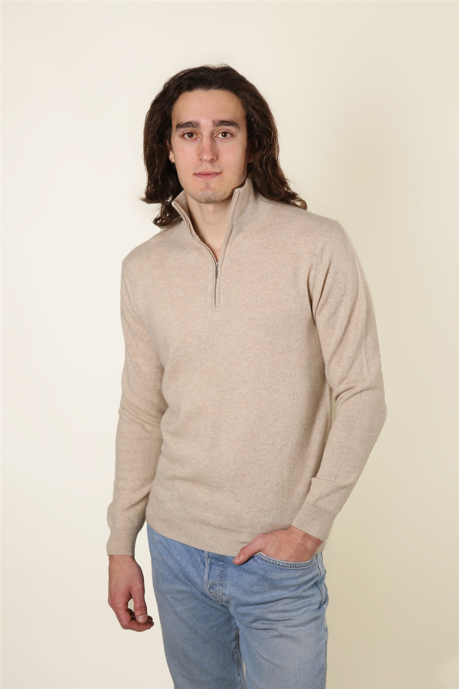 Men Cashmere Quarter Zip Pullover 12GG