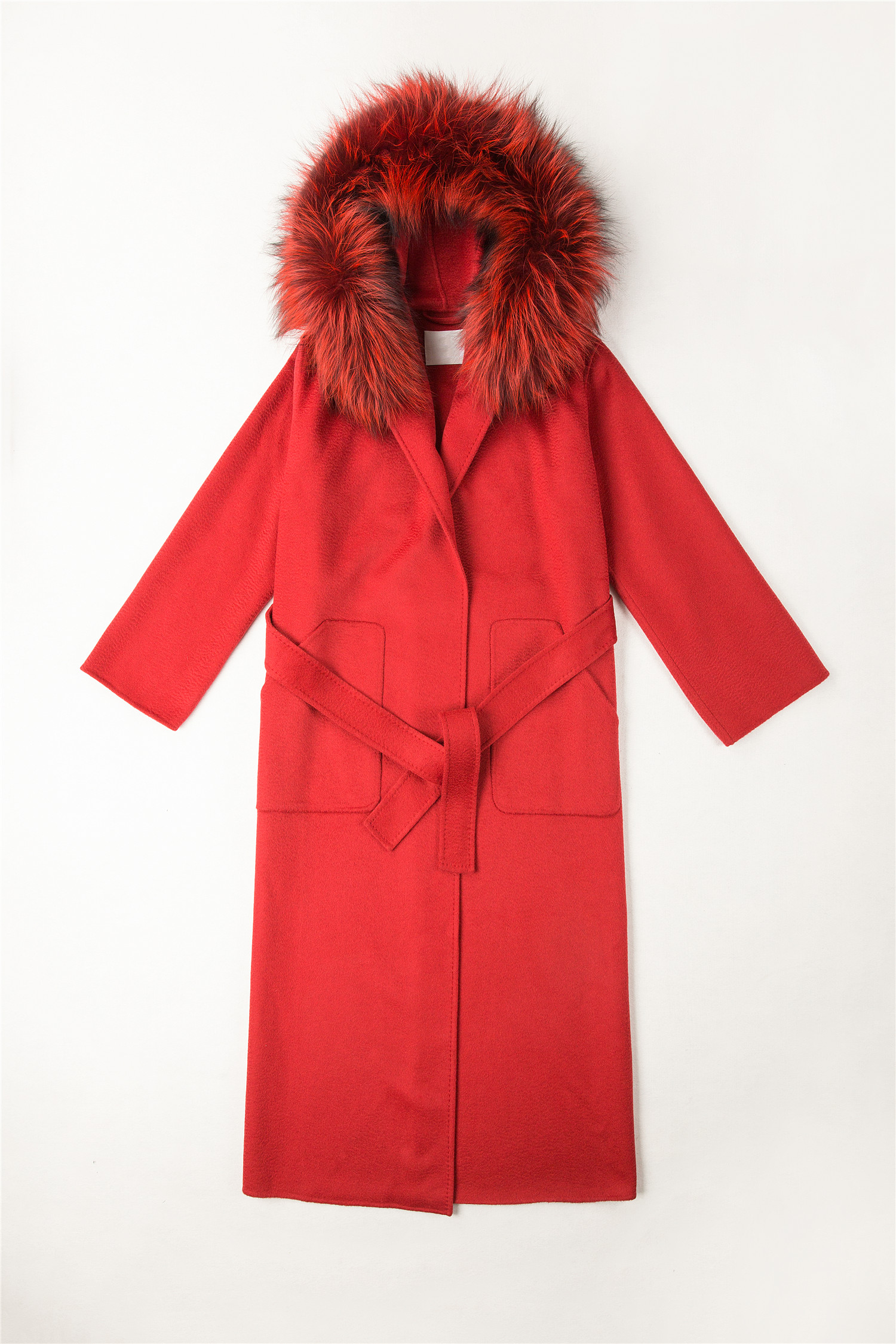 Belt Coat with Fur Trimmed Hoodie