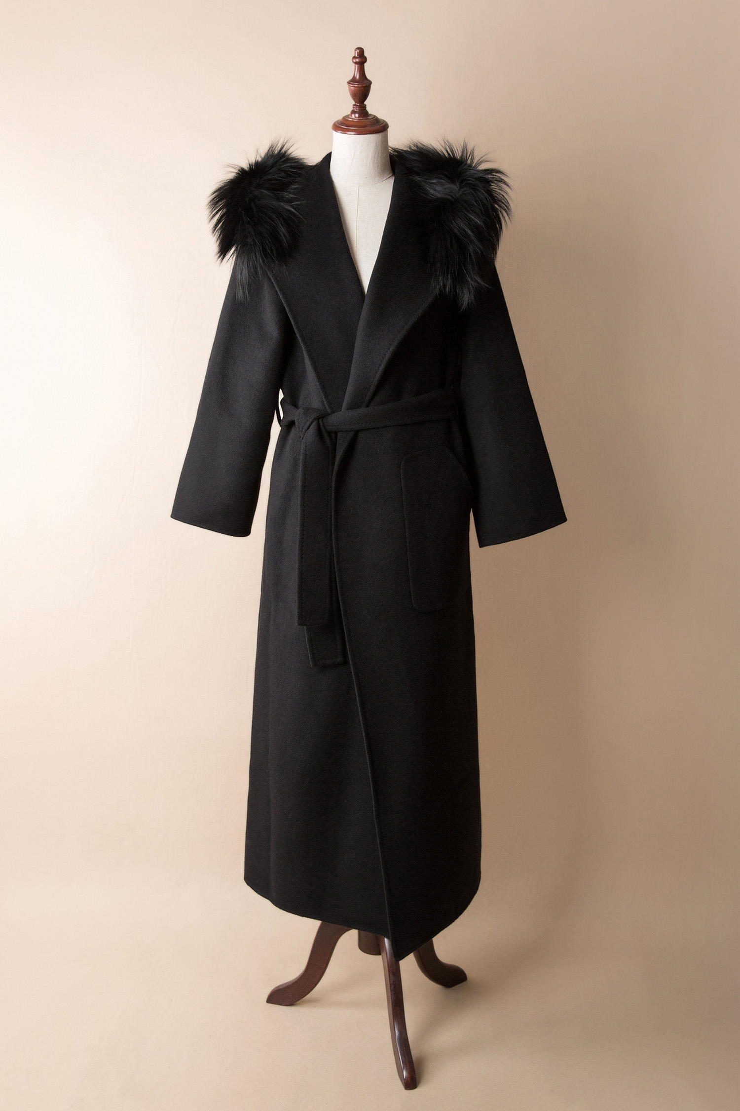 Long Hoodie Coat with Fox Fur Trim