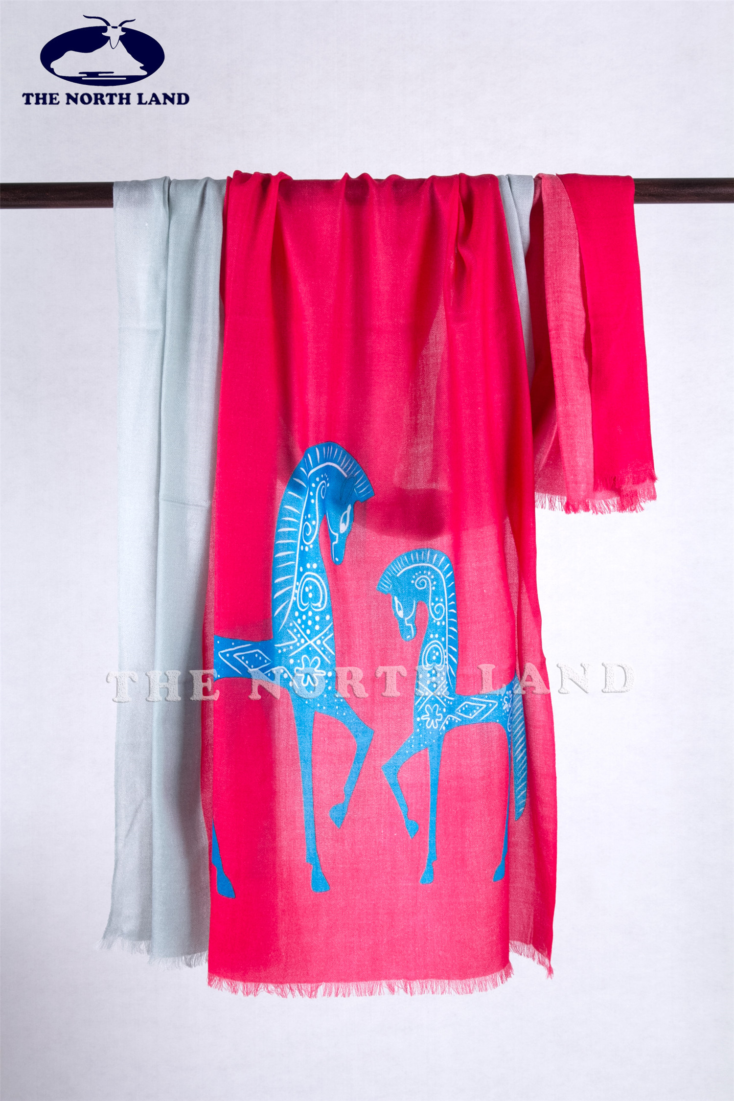 Merino Wool Worsted Digital Print Scarf - Blue Horse