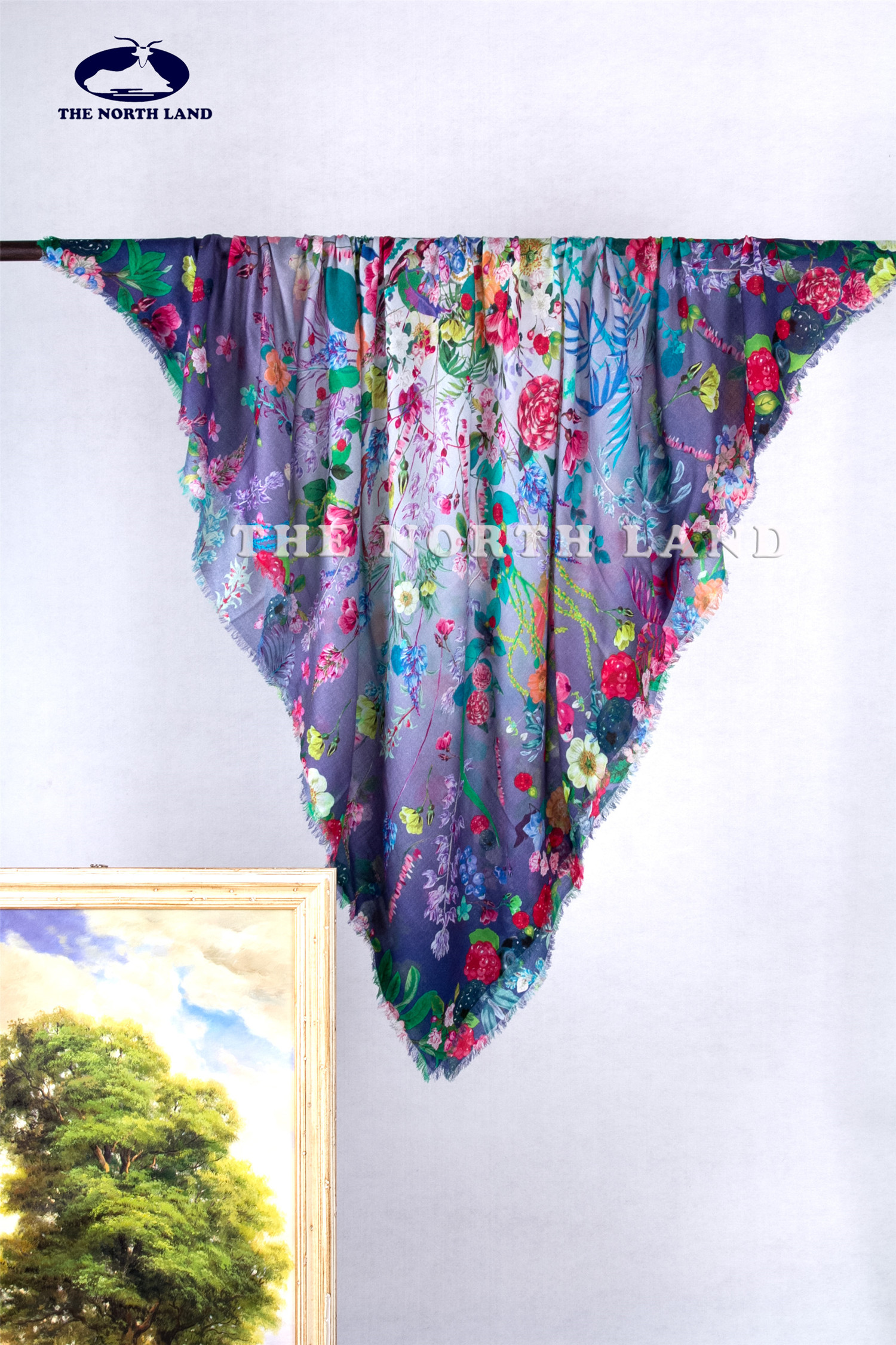 Merino Wool Worsted Digital Print Scarf - Flowers