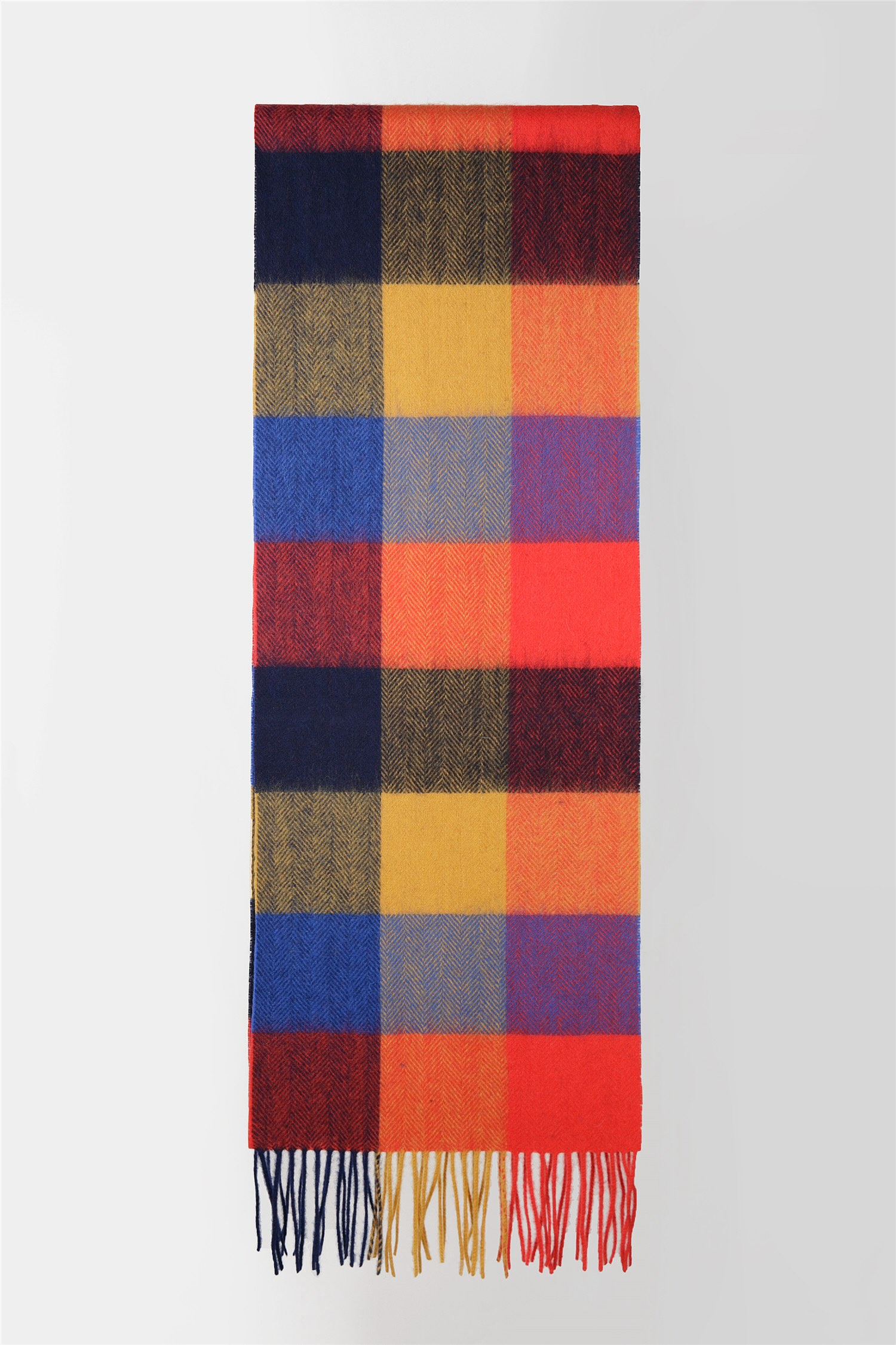 Herringbone Woven Big Check Scarf 30x164cm